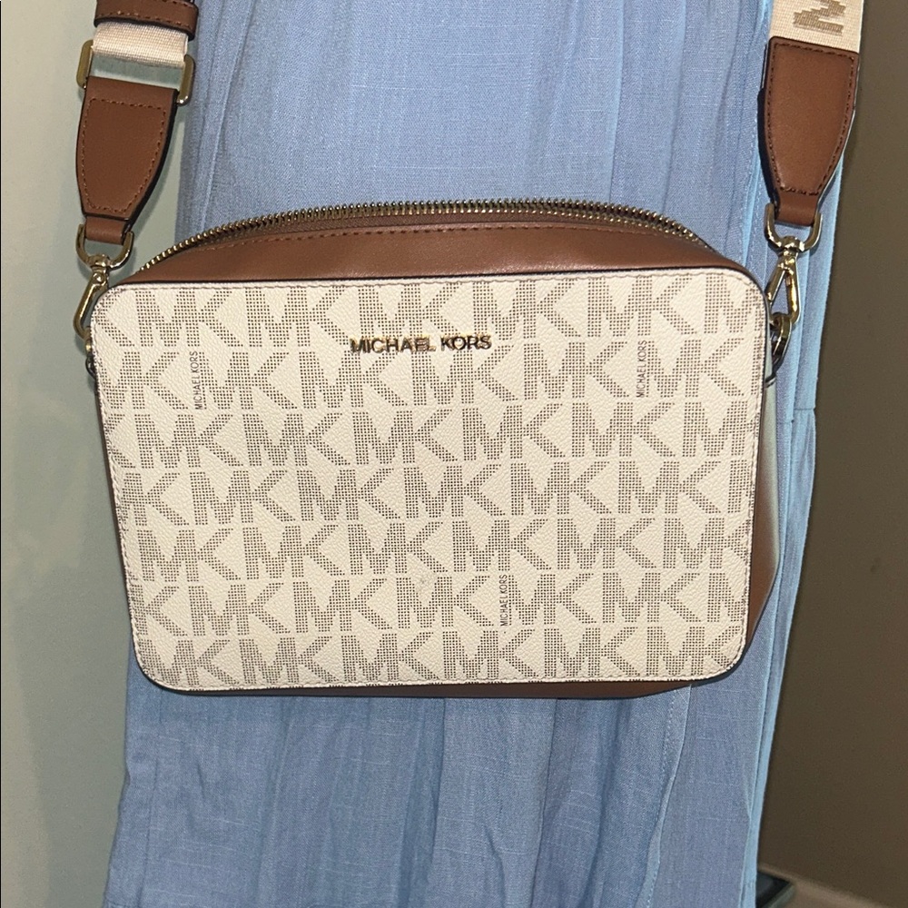 Michael Kors Brown and White Crossbody Bag